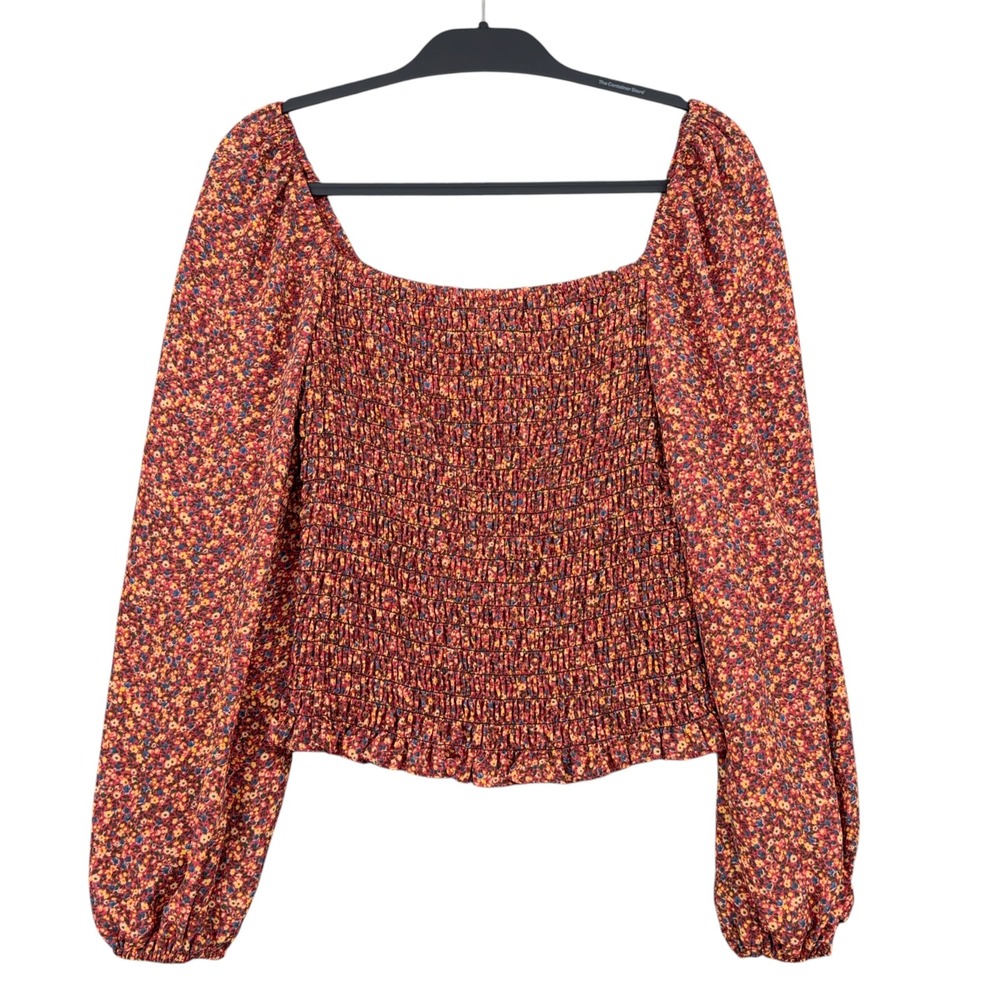ASOS Smocked Floral Blouse Womens US 10 Polyester Multicolor Long Sleeve Top